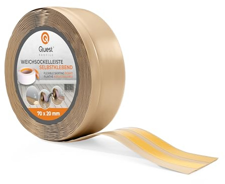 Quest golvlist mjuk PVC självhäftande 70x20 mm flexibel – sandfärgad, 5 mb | Böjbar sockellist utan borrning, vattentät – tätar glapp vid vägg och golv, passar kök och badrum