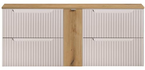 Lomadox Badezimmer Badschrank Waschtischunterschrank 140cm, in Kaschmir und Eiche, gerillte Front
