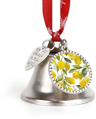 Christmas Bell Yellow Lemon Pattern Jingle Bell with Love Pendant Christmas Ornament Metal Vintage Bells Christmas Tree Hanging for Holiday Party Decoration