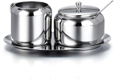 tazón de azúcar de acero inoxidable, Juego De Leche Y Azúcar Azucarero De Acero Inoxidable, Azucarero Pequeño con Cuchara for Cocina Casera Cafeterías De Hotel Cuencos De Azúcar Plateados De 3 Piezas