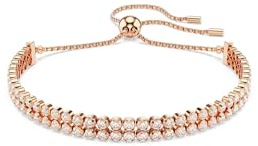 Swarovski Matrix Bracciale Tennis, Gioiello Versatile con Zirconia Bianchi, Pietre a Taglio Round, Design Cupchain, Chiusura a Scorrimento, Placcatura in Tonalità Oro Rosa, 24 cm, 0,4 cm