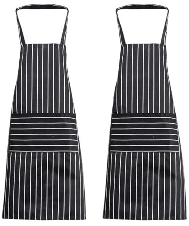 TUONYIS Delantal de Chef a Rayas Blancas y Negras - 2 Piezas Ajustable con Bolsillos para Hombres Mujeres en Hogar Cocina Restaurante