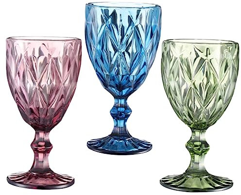 OKUMEYR 3 Bicchieri Da Vino Colorati Calici Da Vino Rosso Bicchieri in Vintage Piedini Per Cocktail E Bevande