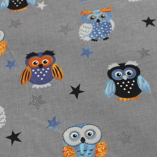 VmG-Store 1m Baumwollstoff zum Nähen 100% Baumwolle Nähstoff KEINE Meterware Kinderstoff (Eulen Grau Bb016)