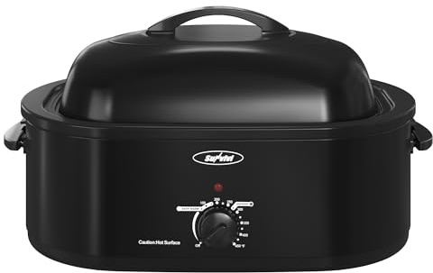 22-Quart Electric Roaster Oven with Removable Pan and Self-Basting Lid, Perfect for Turkey Roasting with Temperature Control from 150 to 450°F and Cool-Touch Handles，Black