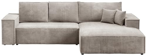 BROMARKT Ecksofa mit Schlaffunktion L Form Sofa Eckcouch mit Bettkasten Wohnlandschaft Kordstoff Couch 294x185x85 cm Schlafsofa für Wohnzimmer Pablo Beige Rechts