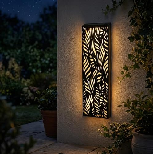 Betley Butterfly Abstract Leaf Solar Wall Panel - Metal Hand Crafted Garden Ornament - Home & Garden Light Decoration 20cm x 60cm