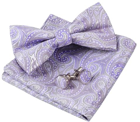 Alizeal Ensemble nœud papillon pré-noué rétro pour homme Motif cachemire, lilas, taille unique