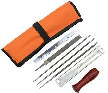 Juroupi 8 PCS Chainsaw Sharpener File Kit Hand Tool for Sharpening Electric Chain Saw Includes 5/32 3/16 7/32 Inch Round File, Flat File, Wood Handle, Filing Guide, Depth, (8 PCS)