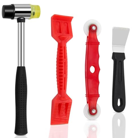 GIONAR 4PCS Window Glazing Tool Kit - Heavy-Duty Glazing Hammer, Glazing Shovel, Paddle & Red Window Roller for Efficient Window Fitting, Bead Removal & Deglazing - Complete Glazing Tools Set