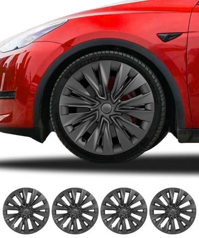 Satz von 4 Ersatz 19 Radkappen kompatibel mit Tesla Model y matt schwarz (Model y 2019-2024)
