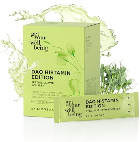 get your wellbeing by BIOGENA - DAO Histamin Enzym Komplex, 14 Sachets | Mit Diaminoxidase aus Erbsen-Keimlingen, L-Glutamin, aktiviertes Vitamin B6 & C, Zink & Kupfer, 14 Sachets