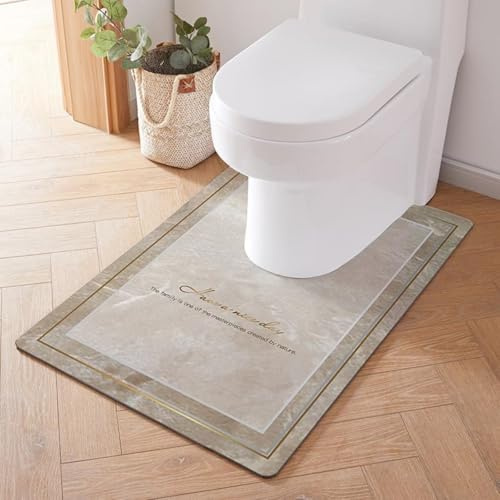 Treer Alfombrillas de Baño Antideslizantes, Diatomita Alfombra WC en Forma de U Secado Rapido, Suave, Absorbente, Lavable para Pedestal de Inodoro (55 * 60cm,Mármol marrón)