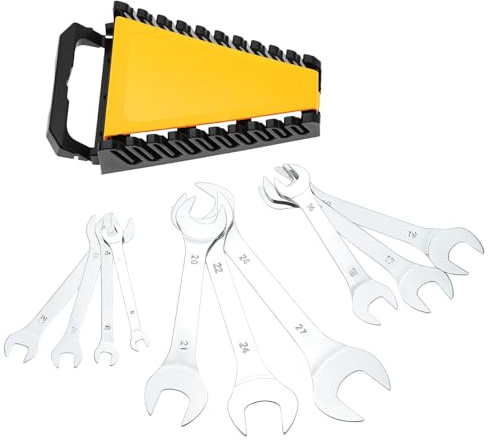 QWORK® 10 Pack Super Thin Metric Open End Wrench Set, 6-27mm, 45# Steel with Mirror Polish