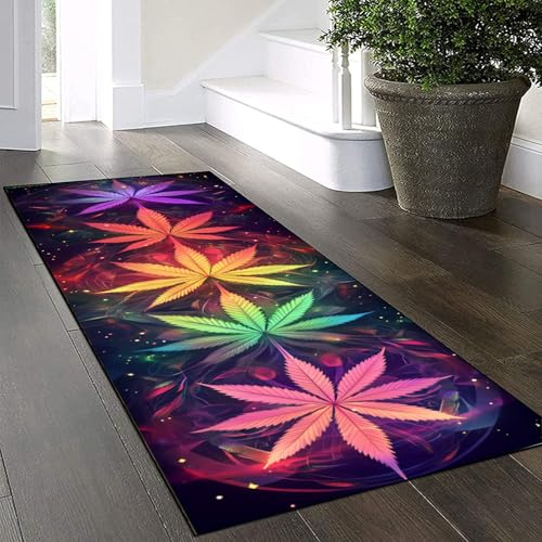 Yinghesheng Teppich Läufer,Bunte Blätter,Küchenläufer waschbar 80×300 cm 3D-Muster Teppichläufer rutschfest für Läufer Flur, Küche, Korridor,Vorzimmer, Eingang,Bettvorleger, Schlafzimmer Deko