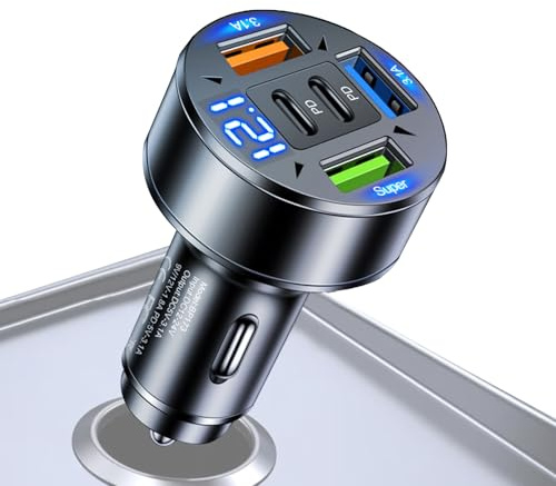 Adattatore per caricabatterie da auto, multi porta USB tipo C, presa Pd per dispositivi mobili, ricarica super veloce per viaggi in famiglia, design compatto per auto, funzione di distribuzione