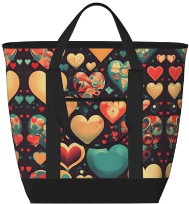 hhbiuuo Borsa termica/borsa termica, morbida scatola per il pranzo a tenuta stagna con cerniera, stampa a cuori colorati, per spiaggia, viaggi, generi alimentari