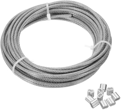 PATIKIL 5/32 Wire Rope, 49 ft 304 Stainless Steel Wire Cable Transparent Vinyl Coated with 10pcs Crimping Sleeves for Hanging Lights Clotheslines Trellis, Transparent