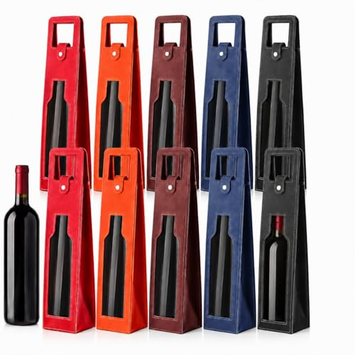 OJMHD 10er Set Leder Wein Flaschen Geschenktaschen, Wein Verpackung Tasche