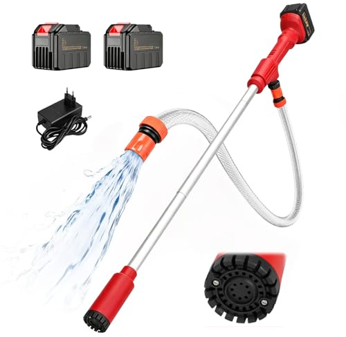 Akku Regenfasspumpe Wasserpumpe,Kabellose Stab Wassertransferpumpe mit 2 x Akkus,2000L/h Förderleistung,5m Förderhöhe,Tragbare Tauchpumpe für Keller,Pool,Teich,Regentonnen,Boot,Aquarium,Wohnmobil