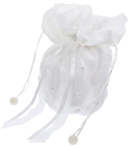 JEWEDECO Borsa da Sposa in Raso Bianco Decorata e per Matrimonio Adatta a Spose e Damigelle