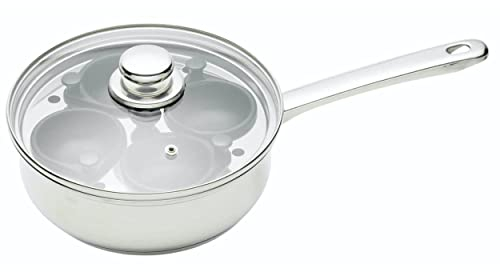 KitchenCraft Pochierpfanne, Eierpochierer, Eierpochierpfanne aus Kohlenstoffstahl, Eierpochierpfanne für 4 Eier, Antihaft- und induktionssicher, 20,5cm (11''), Silber