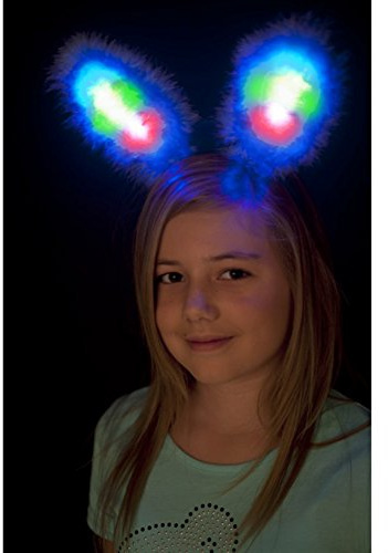 Smiffys Oreilles de lapin, lumineuses, bleues, marabou, avec LED multi couleurs Halloween