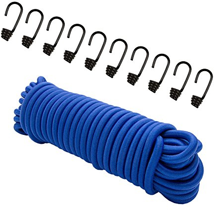 8mm Expanderseil blau 20m + 10 Spiralhaken Gummiseil Planenseil Haken