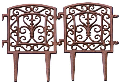 5 Stück Esschert Design Beetzaun, Zierzaun mit Haken aus rötlichem Gusseisen, 1 Element, ca. 21 cm x 28 cm