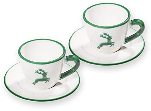 GMUNDNER KERAMIK Espresso für 2 Gourmet Kaffeeset Grüner Hirsch Geschirr, handgemacht in Österreich