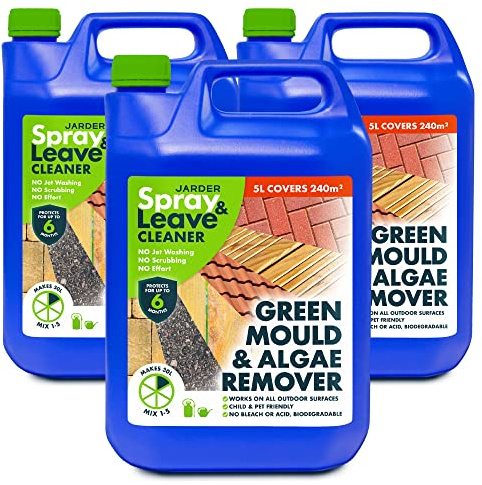 Jarder 3 x 5 Litre Concentrate Spray & Leave Cleaner - Patio Fencing Decking - Green Mould & Algae Remover