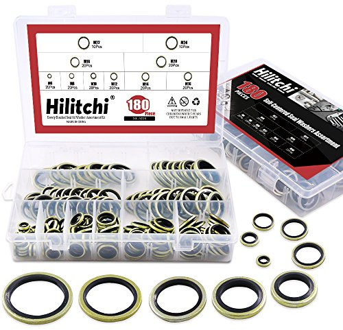 Hilitchi 180-Pcs Metric Dowty Bonded Seal Oil Washer Assortment Kit - 10-SIZE: M6 to M24