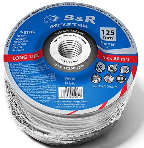 S&R 25 Disques 125 à tronçonner ébarber Métal (125 x 2,5 x 22,23 Conique). Lot 25 Disques coniques