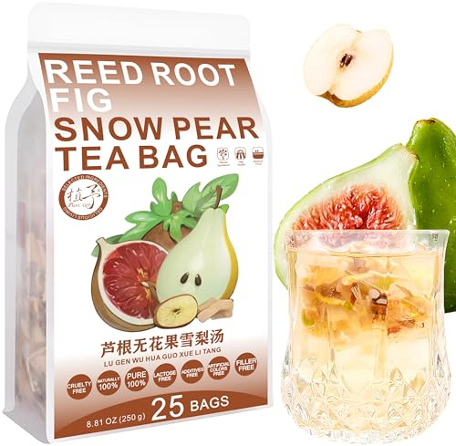 Plant Gift Reed Root Fig Snow Pear Soup Tea Bag 8.81oz (10g*25bags) Schneebirne, Baimao Wurzel, Feige, chinesischer Reiner Natur, Gesundheitspflege Mischtee, Kombination von Floral Tee 250g 芦根无花果雪梨汤