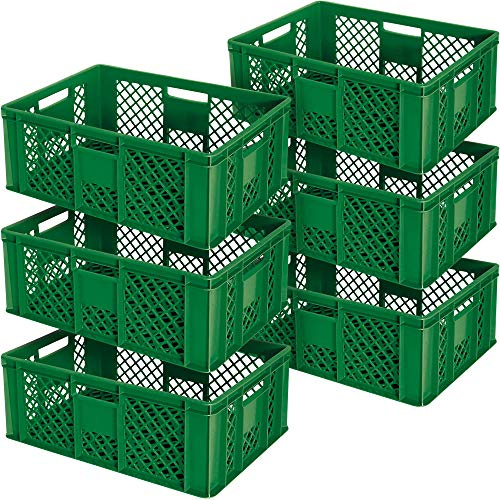 BRB 6x Eurobehälter durchbrochen/Stapelkorb, LxBxH 600x400x240 mm, lebensmittelecht, Industriequalität (grün)