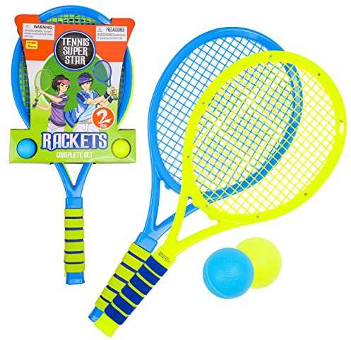 TychoTyke Kids Tennis Racket Play Set 2 Matching Balls Outdoor Exercise Playtime