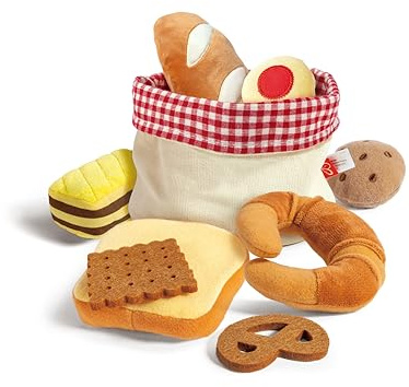 Hape Brotkörbchen – mit Toast, Baguette, Croissant, Keksen & Kuchen, Rollenspiel-Küchenzubehör, Frühstücksset Spielzeug, Holz-Lebensmittel, Lernspielzeug ab 18 Monaten