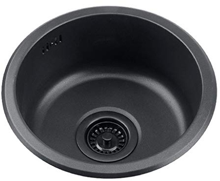 Badvorrichtungen Schwarze Runde Spüle Küche 304 Edelstahlspüle Runde Einzelspüle Badezimmer Runder Waschbecken Waschende Gemüse Und Spülbecken (Color : Black, Size : 42cm|16.5inches)