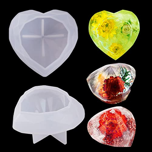 FineInno Stampi in Silicone 3D Diamond Heart Amore a Forma di Cuore Stampo per Colata di Resina Epossidica Geometrico per Fare Sapone Fatto a Mano Decorazioni per la Casa (Stampo Amore Diamante)