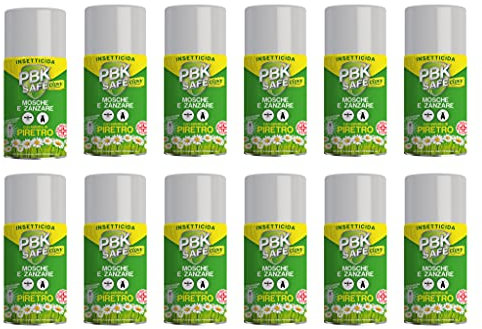 PBK SAFE Clovy Home INSETTICIDA AEROSOL 250 ML con PIRETRO NATURALE stop a MOSCHE E ZANZARE (12 BOMBOLE)