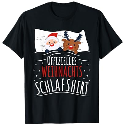 Schlafanzug Nachtshirt Kuschelshirt Tier Designs - Männer - T-Shirt - Schwarz - S - Kurzarm - Offizielles Weihnachten-Themen-Schlafshirt mit Santa & Rudolph