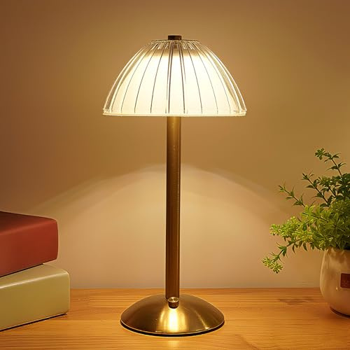 LANMOU Bordslampa, sladdlös och uppladdningsbar, touch-dimbar från 3 000 till 6 000 K, trådlös sängbordslampa med 1 800 mAh batteri, 3 W, 240 lm, guldfärg | Utan kabel, 1800 mAh batteri (7–14 h). Touchkontroll, steglöst dimbar, 3 färger. Perfekt för matsal, balkong och sovrum