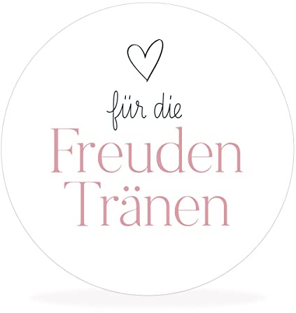 50 runde Aufkleber, Sticker „für die Freudentränen“ | stilvolles Design: herz, rosa | 4cm Durchmesser | selbstklebend | Gastgeschenke für Hochzeit Taufe Geburtstag