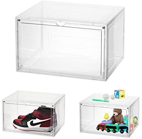 xocome Schuhbox, Transparente Stapelbare Schuh Boxen, Faltbar Durchsichtige Schuhboxen Schuhschrank Aufbewahrung Schuhe Kunststoff Schuhfür Schuhe bis 36 x 29 x 22 cm