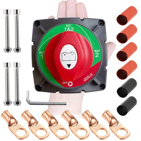 Interruttore della batteria ad alta corrente 1-2-Both-Off, sezionatore sezionatore principale della batteria da 12-48 V con capicorda per auto, marine (kit 1-2-Both-Off, alta corrente)