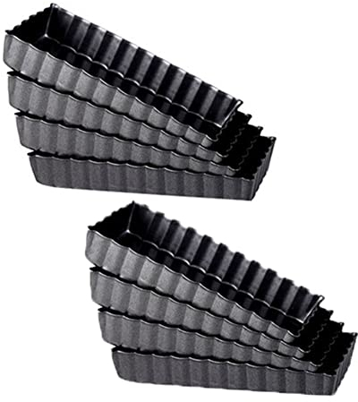 XIAOJUN Lot de 8 moules à tartes antiadhésives rectangulaires à fond amovible, pour tartes cannelées pour la cuisson de , gâteau aux fruits