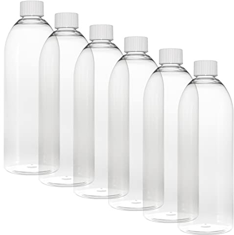 TEC 750ml Pet Plastic Bottles with 28/410 White Lids (9) | UK Made Boston Caps Clear Empty Containers Tall Round 30% Recycled RPET and Fully Recyclable