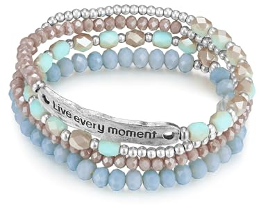 Lulu & Jane Damen Wickelarmband Messing silber Crystal blau rosa türkis Live every moment Modeschmuckarmband
