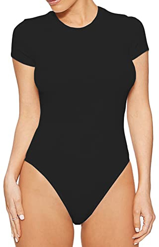QKEPCY Body Donna Maniche Corte Girocollo Bodysuit Elasticizzato Modellante Contenitivo Aderente Bodysuit Basic Elegante Comodo versatile Outfit Estivi