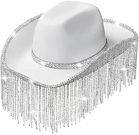 Cowgirl-Hut, Strass, Fransen, Glitzer, Rave, Disco-Hut für Halloween, Verkleidungen, Cosplays, Party-Kostüm, Zubehör, Cowboyhut mit Strasssteinen, Fransen, Cowgirl-Hut, Kostüm für Damen, Erwachsene